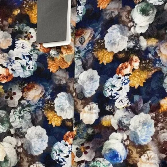 NWT ZARA‎ WOMAN BLACK FLORAL FAUX LEATHER TRIM BUTTON BACK BLOUSE LARGE - Picture 5 of 7